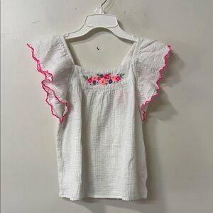 Cat & Jack White Blouse with Pink Floral Embroidery